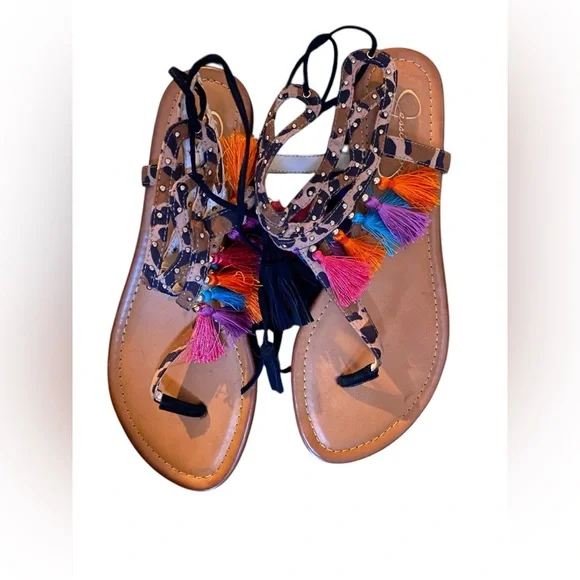 New 🏷️ Jessica Simpson Sexy Pom Sandals Flats - Picture 2 of 3